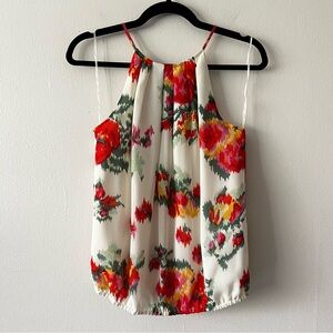 Joie Silk Sleeveless Blouse in White with Red Floral Print High Neck‎ size XS